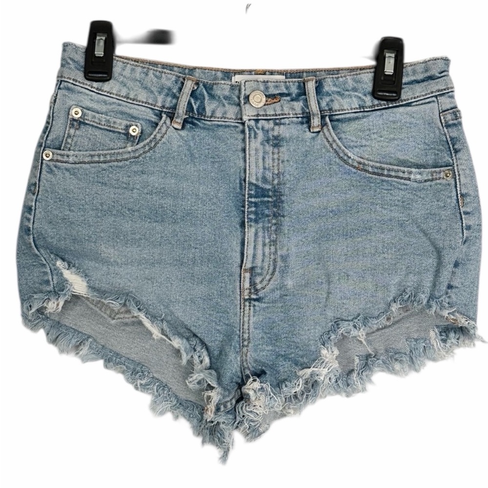Zara Women’s High Waisted Denim Frayed Hem Shorts - Size 6 - Pre-Loved - Ex Cond